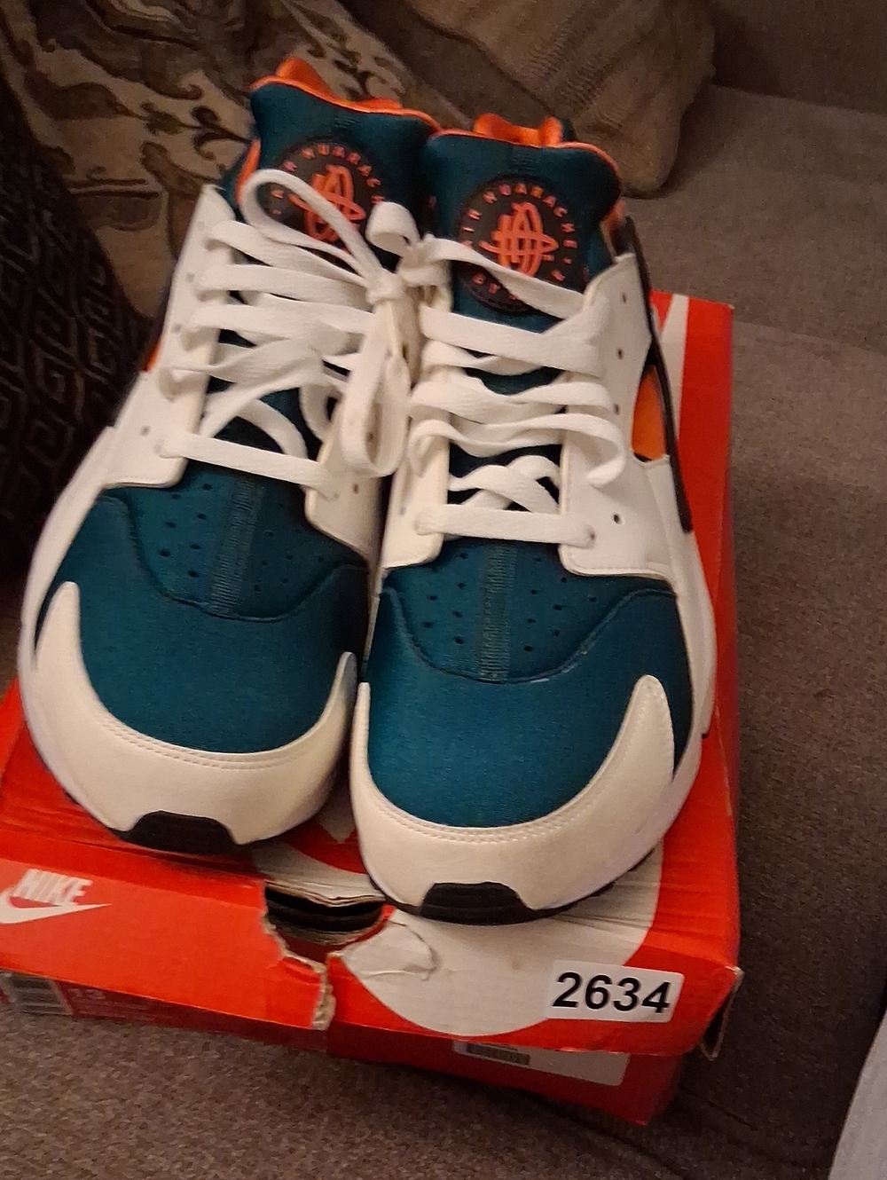 Nike Teal, White and Orange High-Top Athletic Sneakers